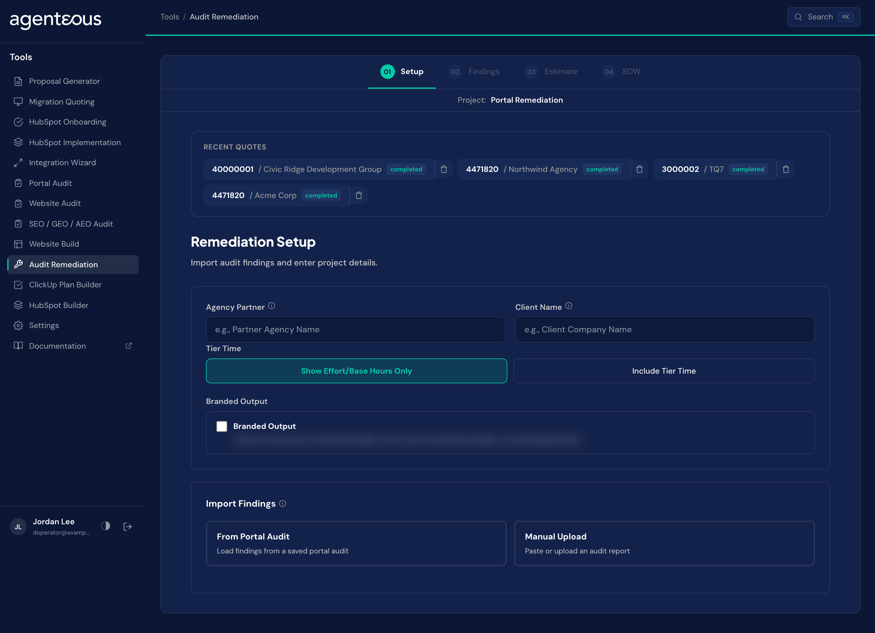The Audit Remediation wizard showing audit findings with severity and a checkbox on each.
